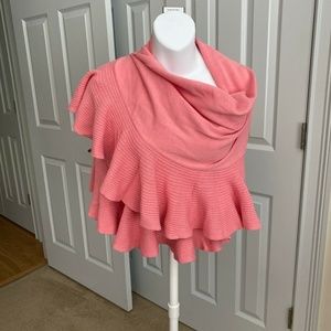 CAbi OS Pink/Coral  Ruffle Knit Shawl Wrap EUC